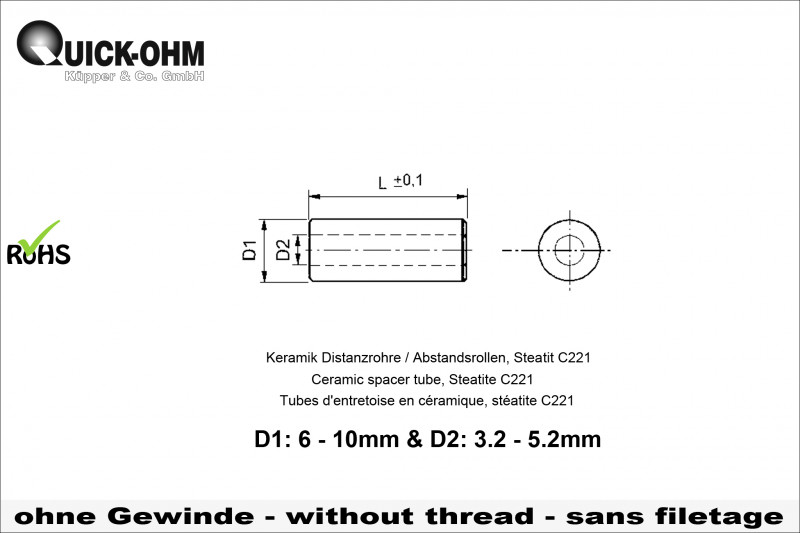 Abstandsrohr Keramik-Länge 05mm