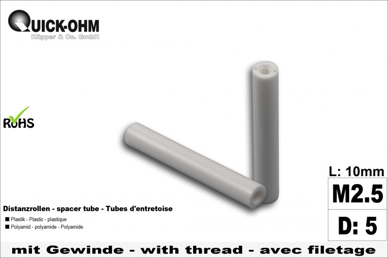 Tubes d'entretoise en Polyamide-10mm longeur