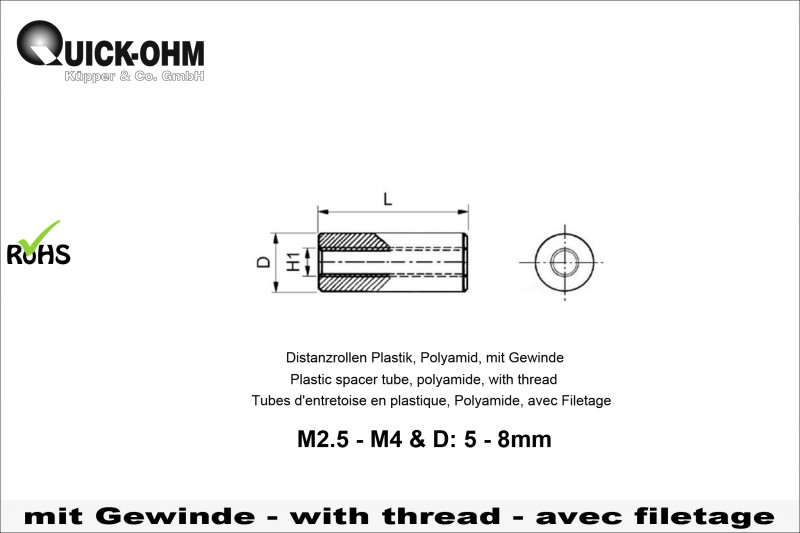 Abstandsrollen Polyamid-Länge 10mm