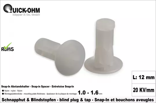 Nylon Schnapphut und Blindstopfen-Länge 12mm