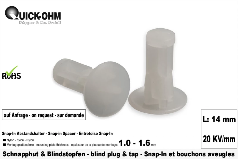 Nylon Schnapphut und Blindstopfen-Länge 14mm