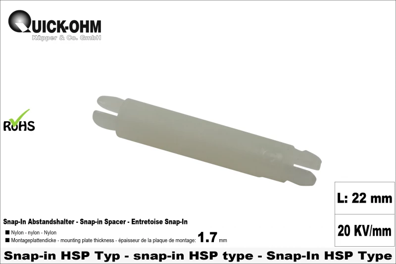 Snap-In en nylon HSP-22mm longeur