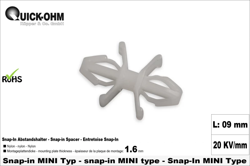 Snap-In en nylon Mini-9mm longeur
