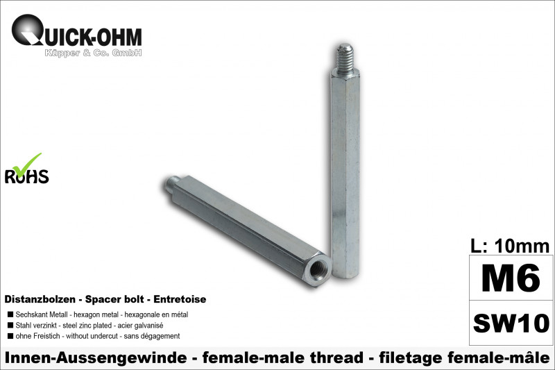 Sechskantbolzen Stahl verzinkt-Länge 10mm