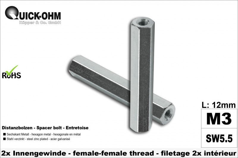 Sechskantbolzen Stahl verzinkt-Länge 12mm